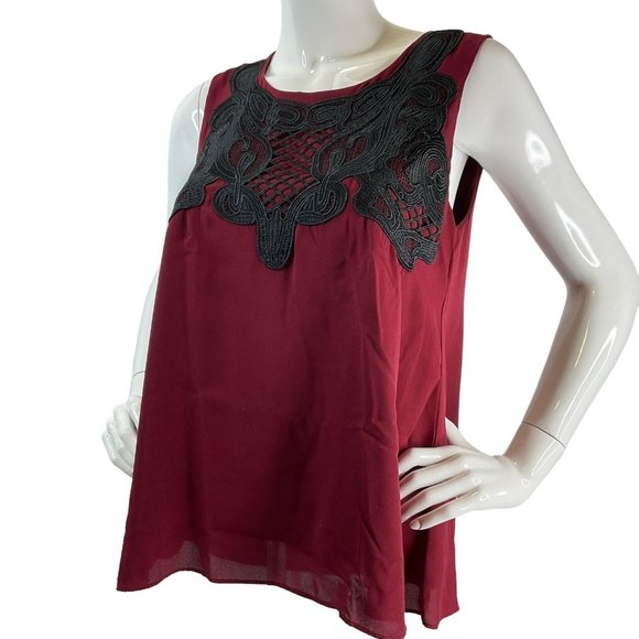 Octavia Tops - Octavia Shirt Womens Size Small Dress Tank Red W Black Embroidery Lined Nwot